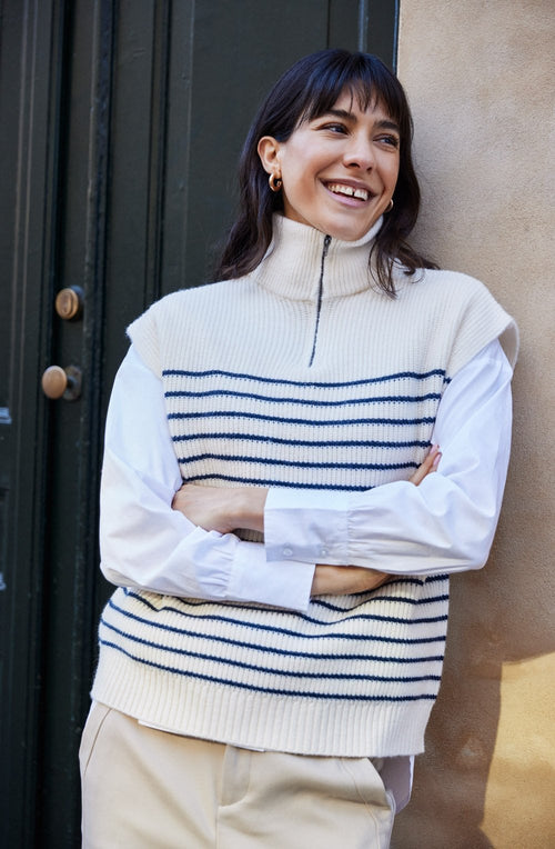 Navy Striped Quarter Zip Slip Over