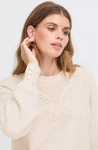 Oatmeal Lace Overlay Round Neck Jumper