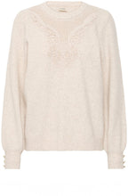 Oatmeal Lace Overlay Round Neck Jumper