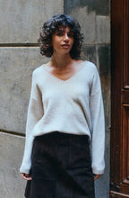 Oatmeal Lace Trim V Neck Jumper