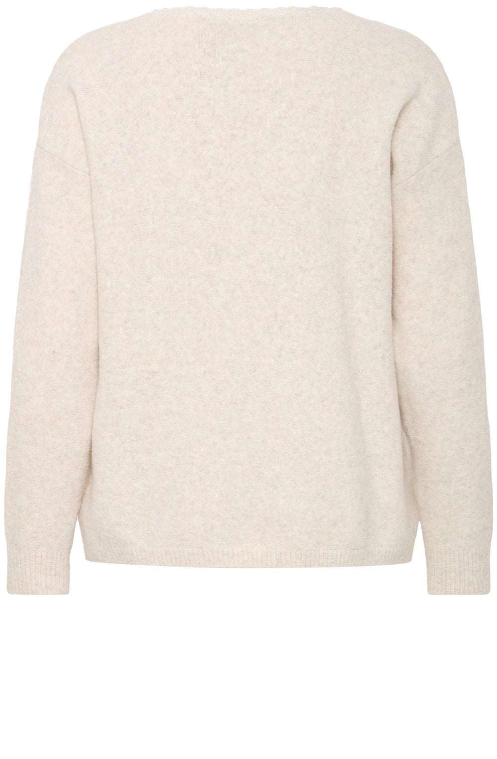 Oatmeal Lace Trim V Neck Jumper