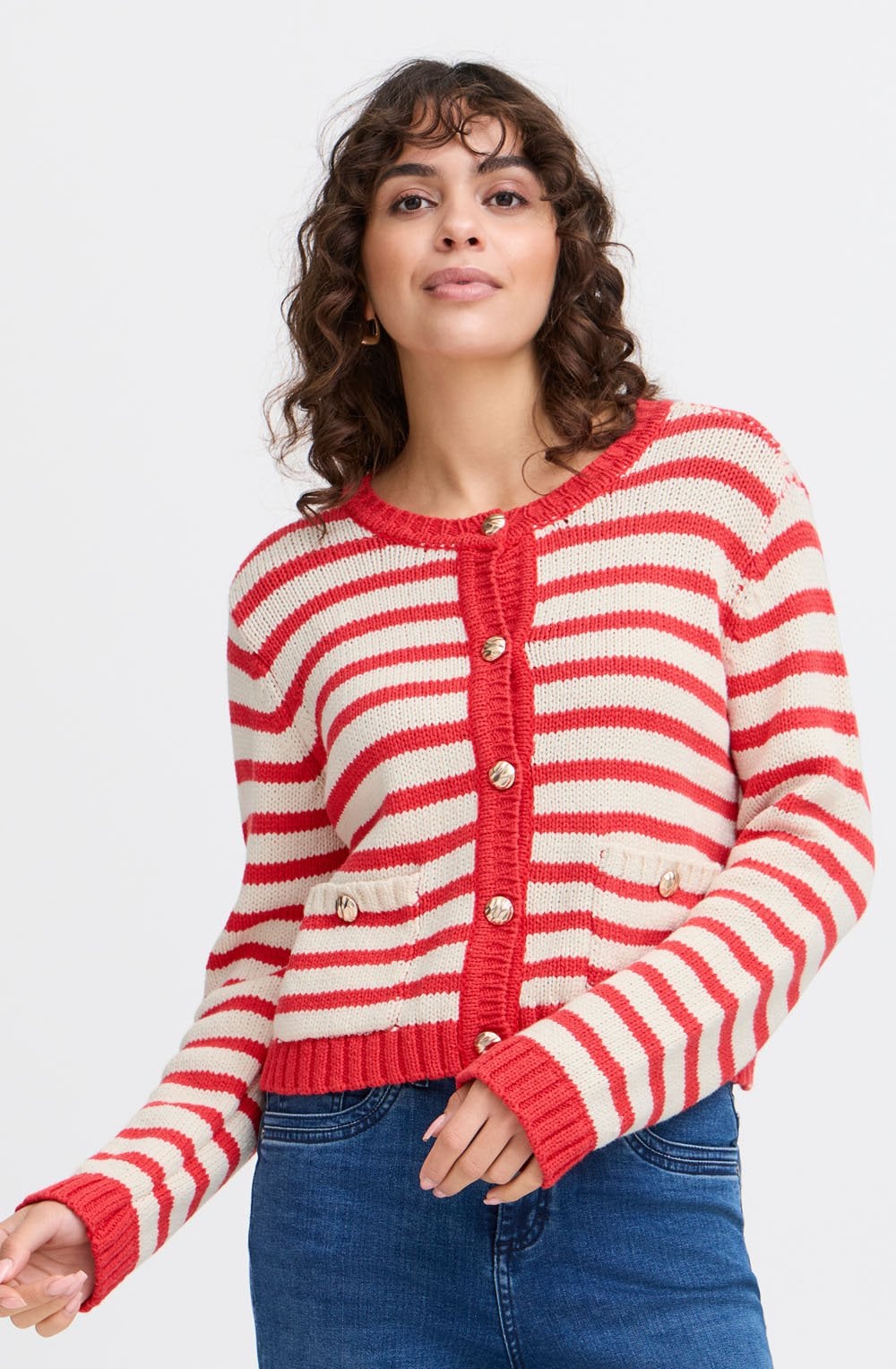 Poinsettia Relaxed Striped Cardigan