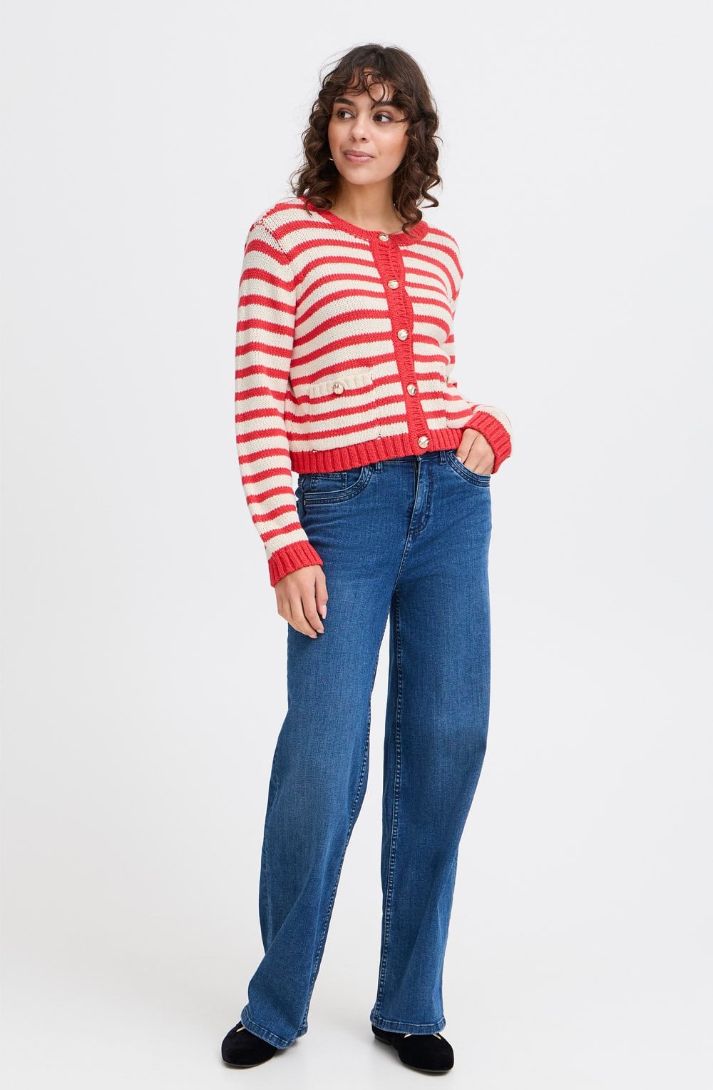 Poinsettia Relaxed Striped Cardigan
