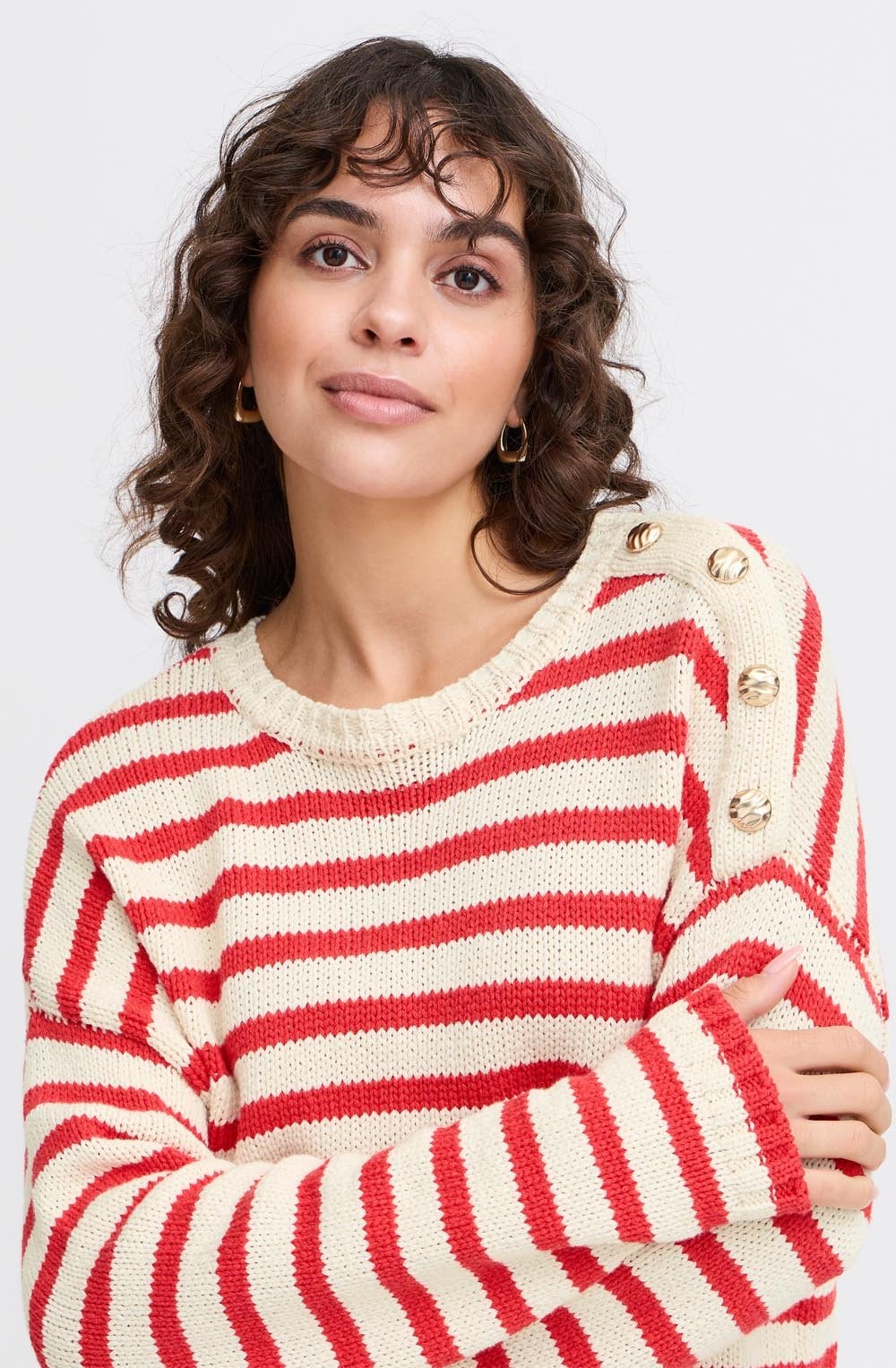 Poinsettia Relaxed Striped Pullover