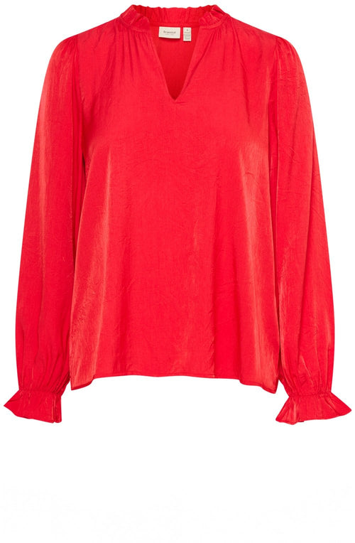 Poinsettia Satin Touch Ruffled Blouse