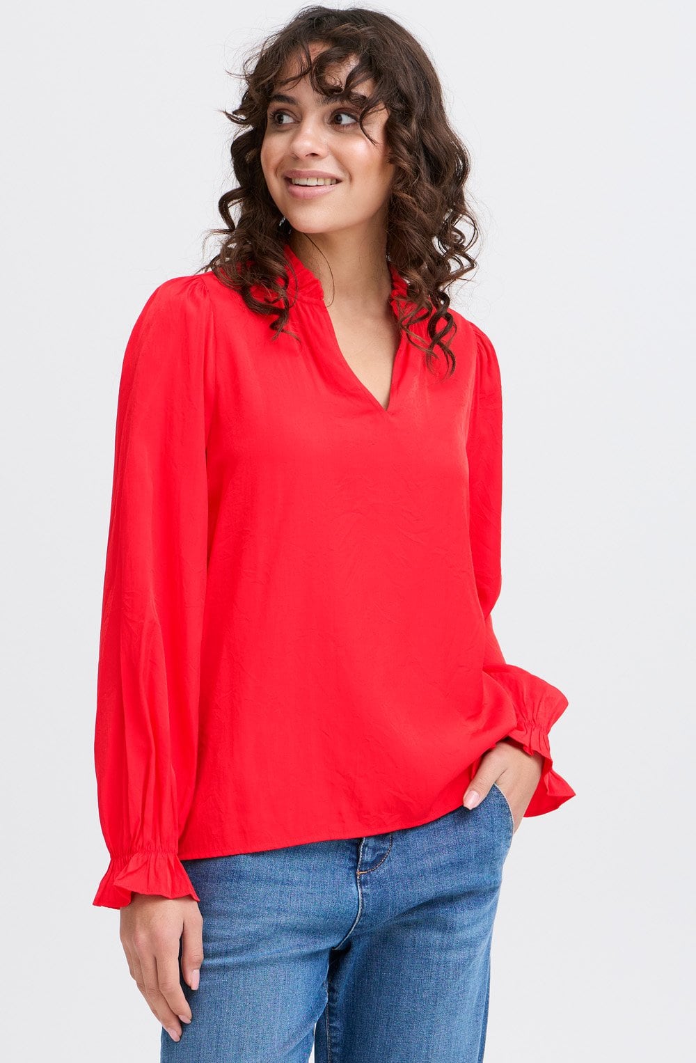 Poinsettia Satin Touch Ruffled Blouse