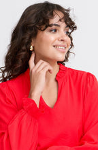 Poinsettia Satin Touch Ruffled Blouse