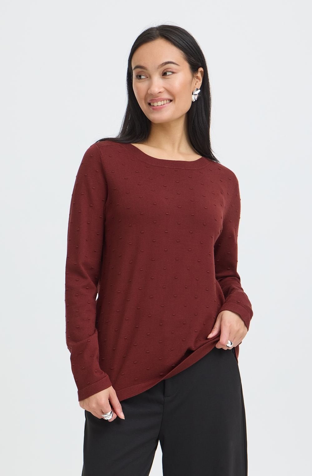 Rum Raisin Textured Fine Knit Jumper
