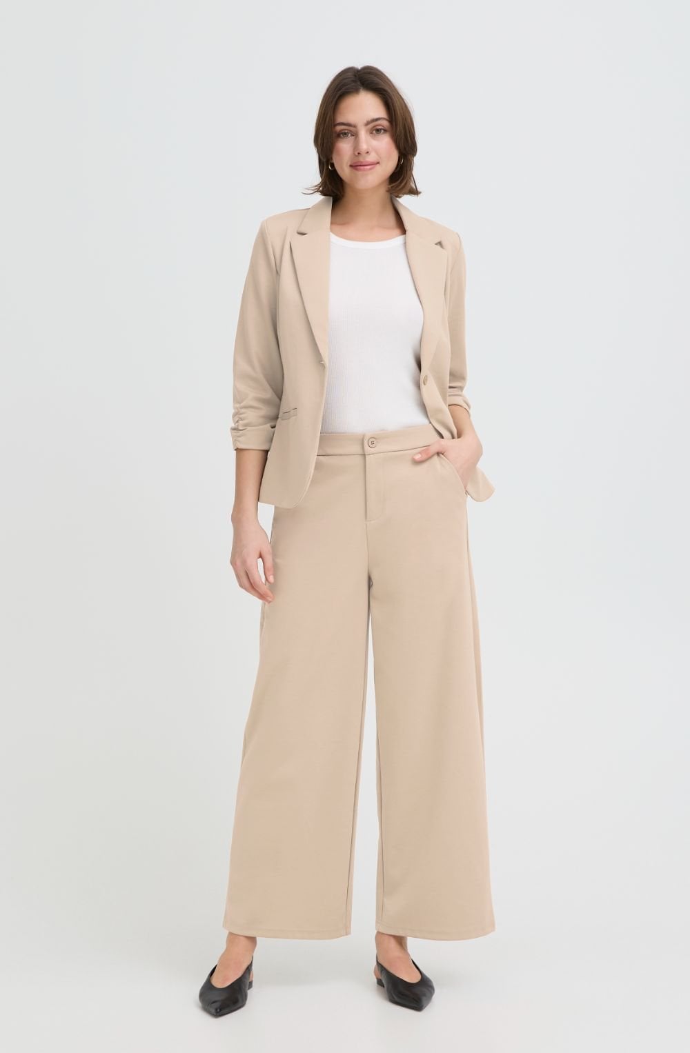 Savannah Tan Wide Leg Ankle Length Trousers