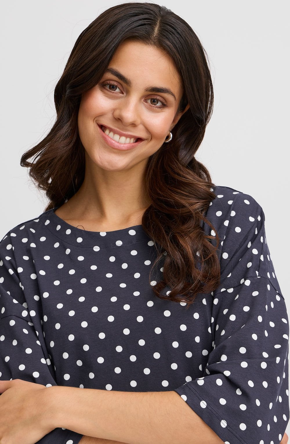 Snow White and Navy Polka Dot Top