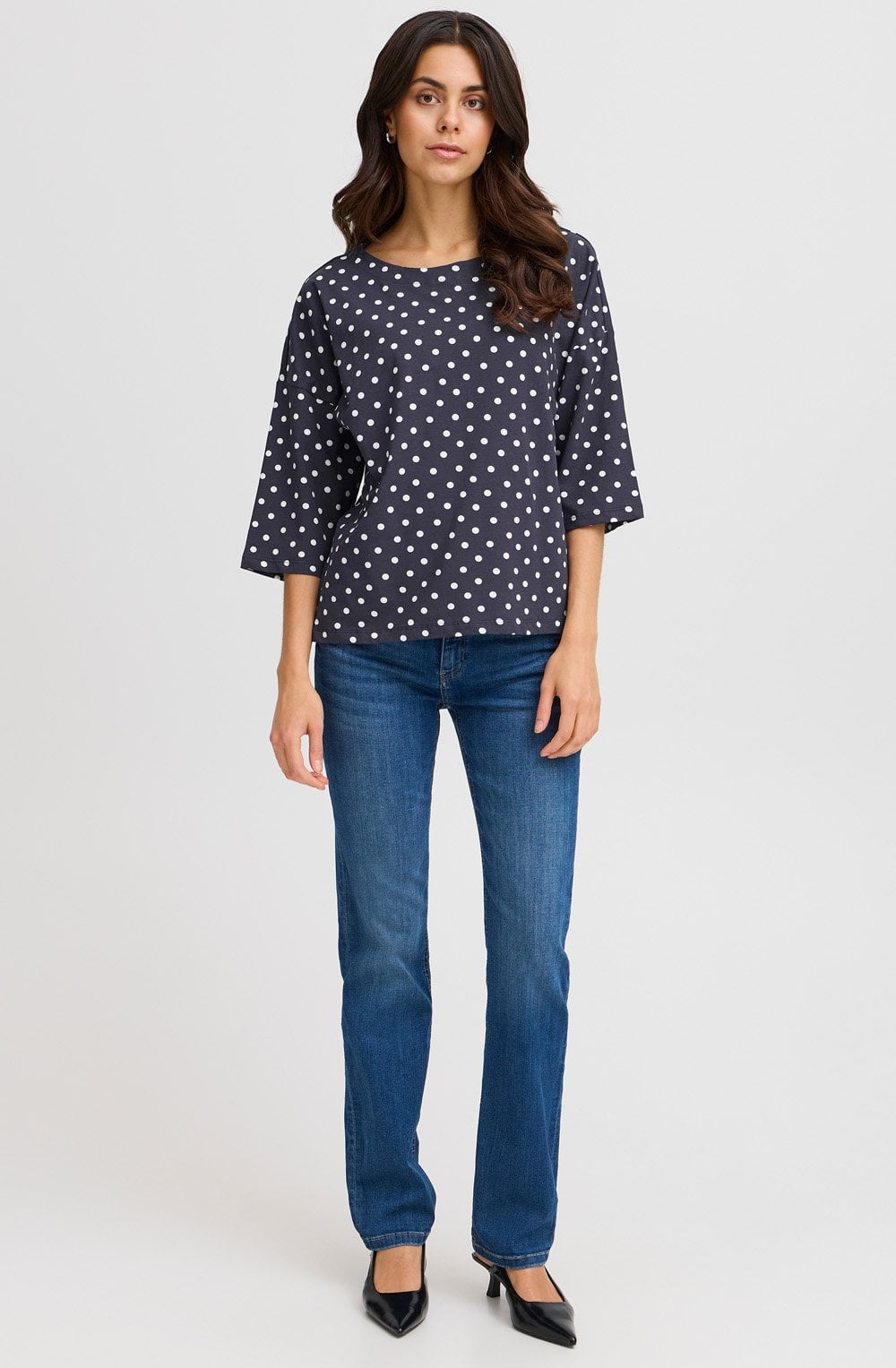 Snow White and Navy Polka Dot Top