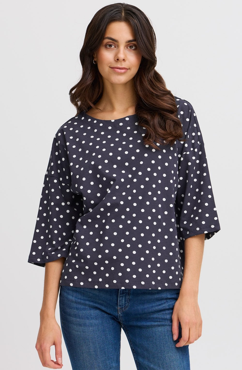 Snow White and Navy Polka Dot Top