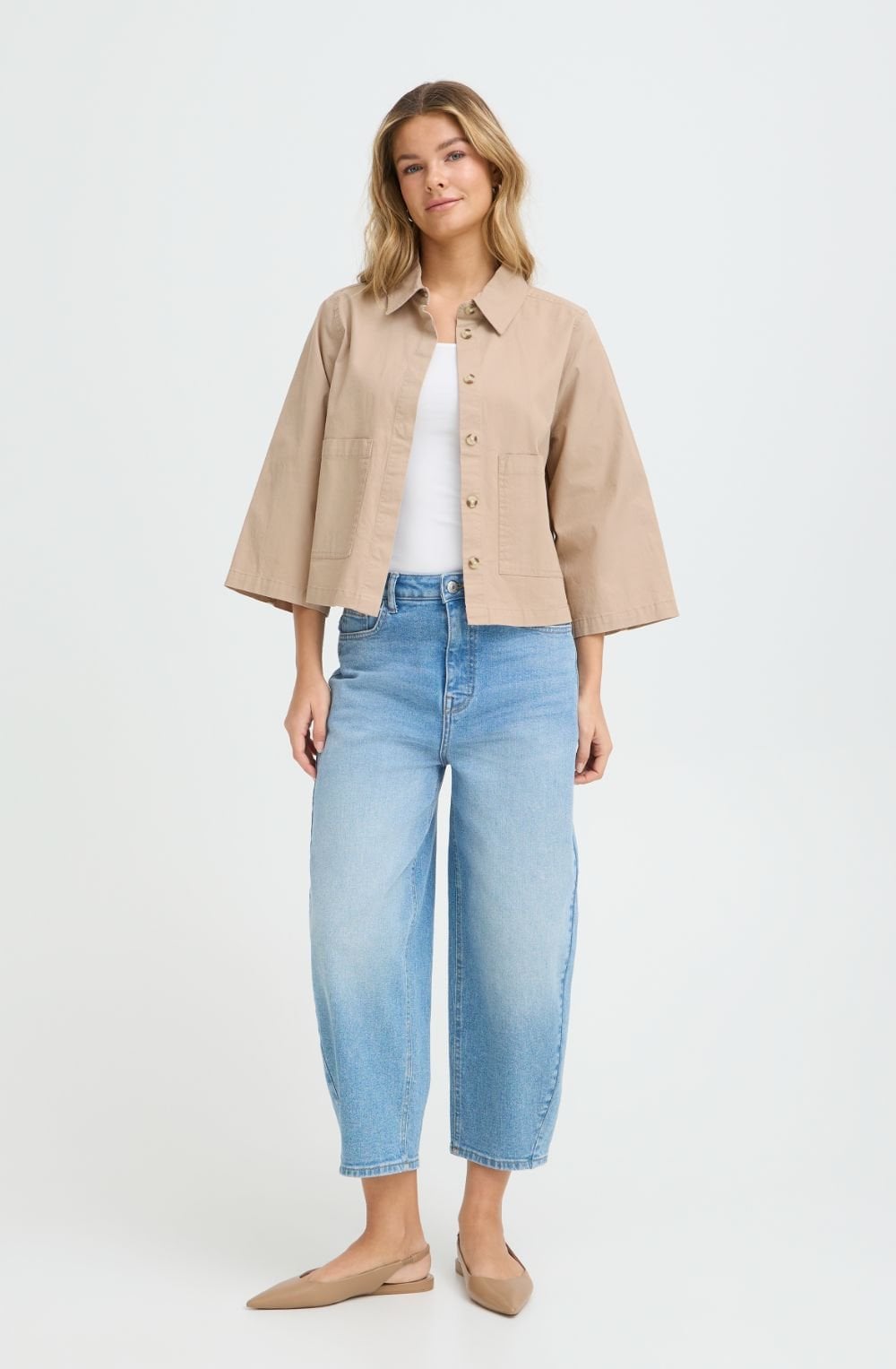 Tan Shortened Relaxed Shirt