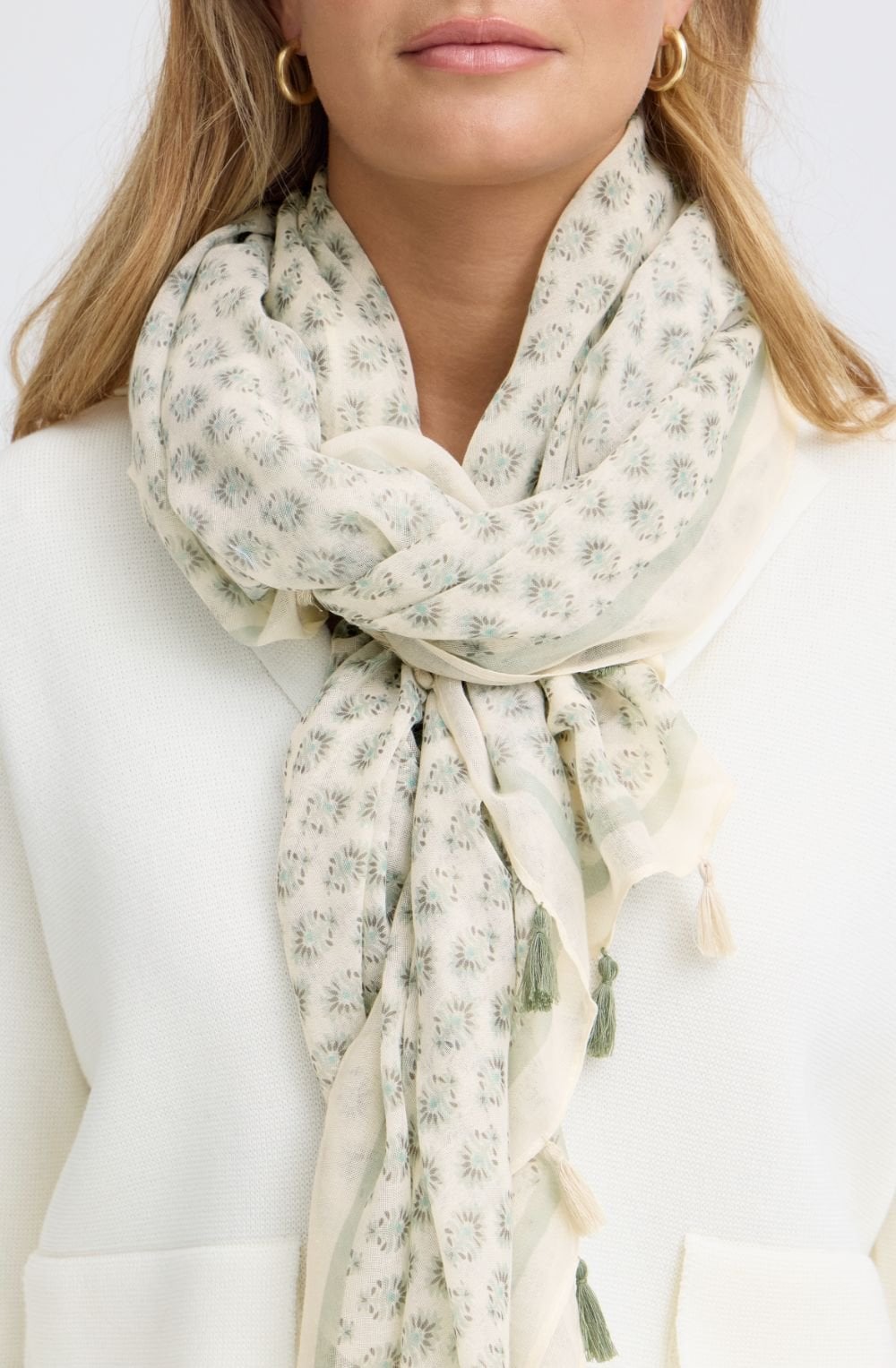 Whisper White Agave Green Lightweight Scarf