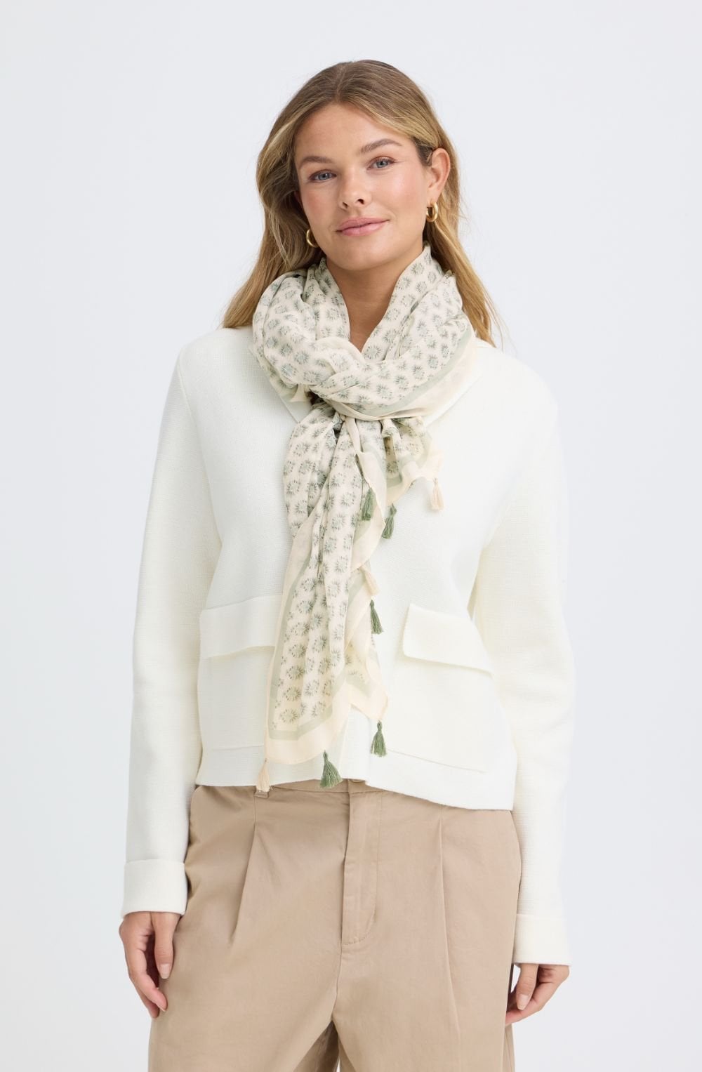 Whisper White Agave Green Lightweight Scarf