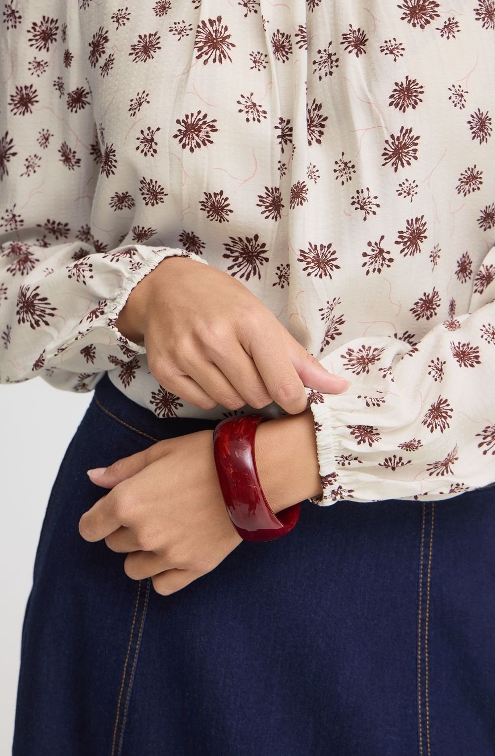 Whisper White and Rum Raisin Floral Blouse