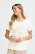 Whisper White Beige Leopard Embroidered T Shirt
