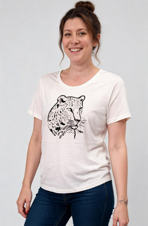 Whisper White Black Leopard Embroidered T Shirt