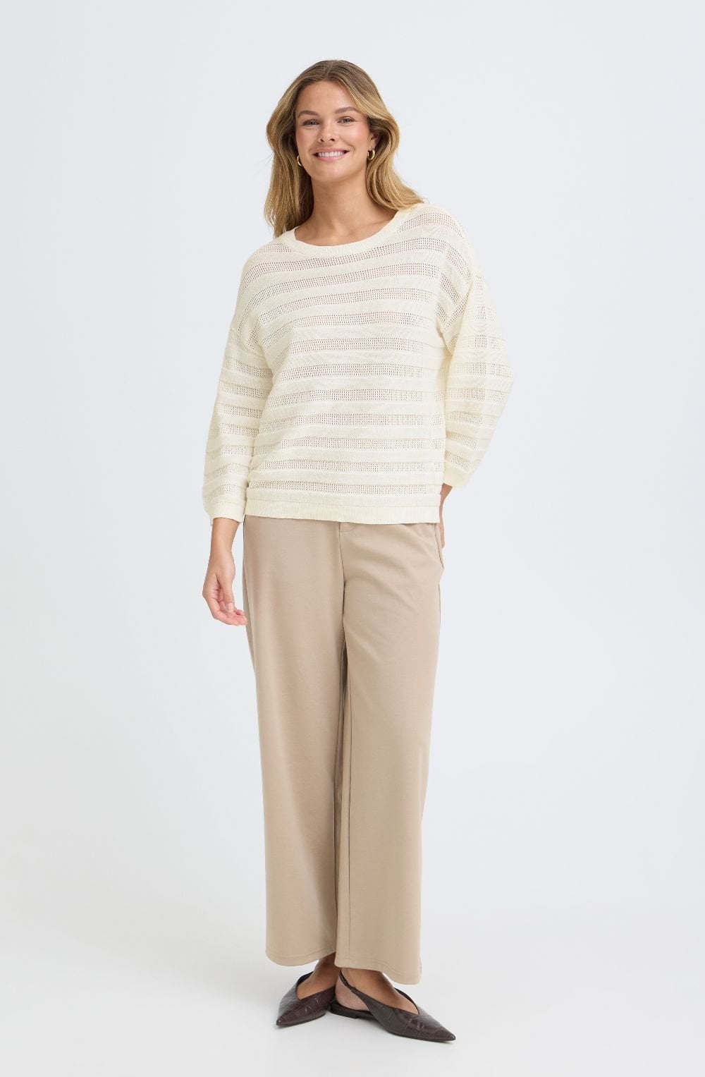 Whisper White Knitted Stripe Relaxed