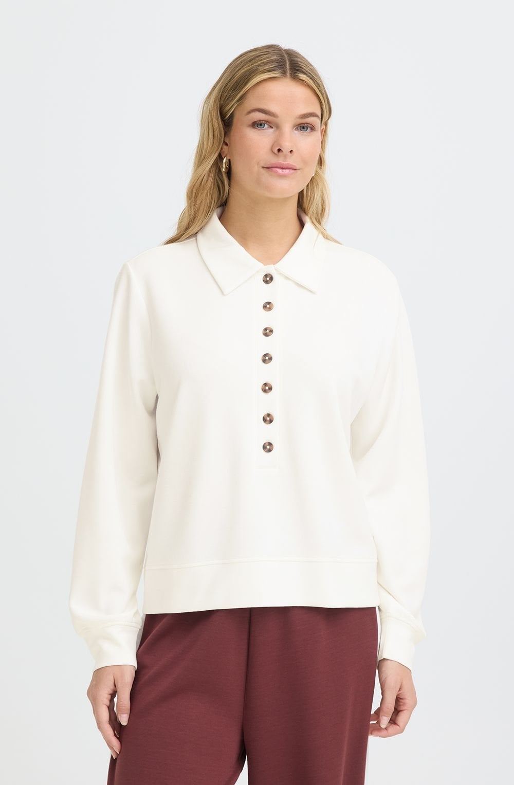 Whisper White Luxury Jersey Collared Top