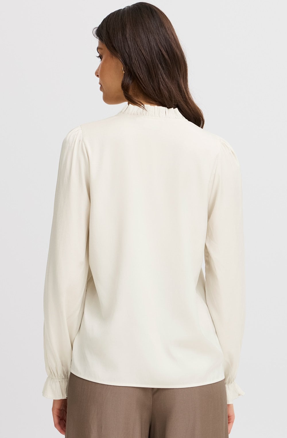 Whisper White Satin Touch Ruffled Blouse