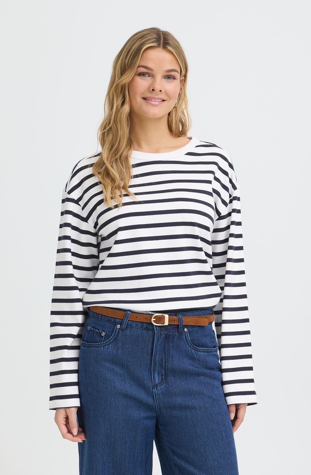 White and Salute Blue Striped Weighted Jersey Top