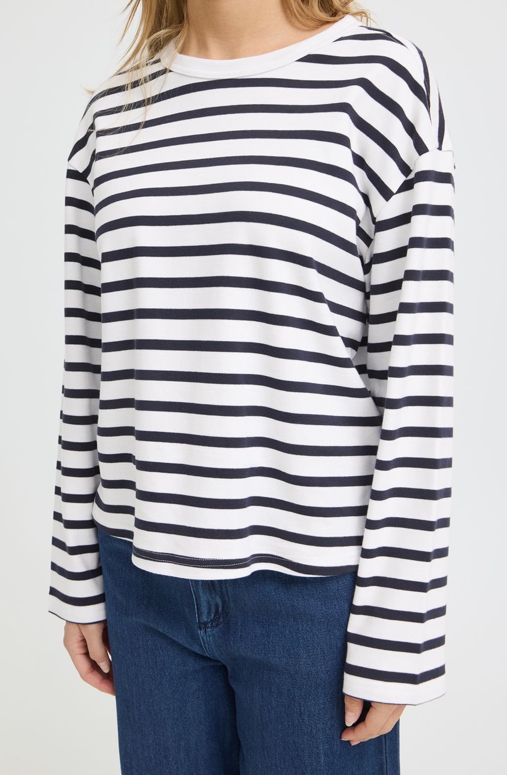 White and Salute Blue Striped Weighted Jersey Top