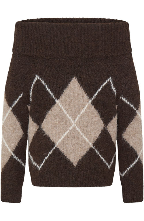 Hot Fudge Argyle Off The Shoulder Jumper