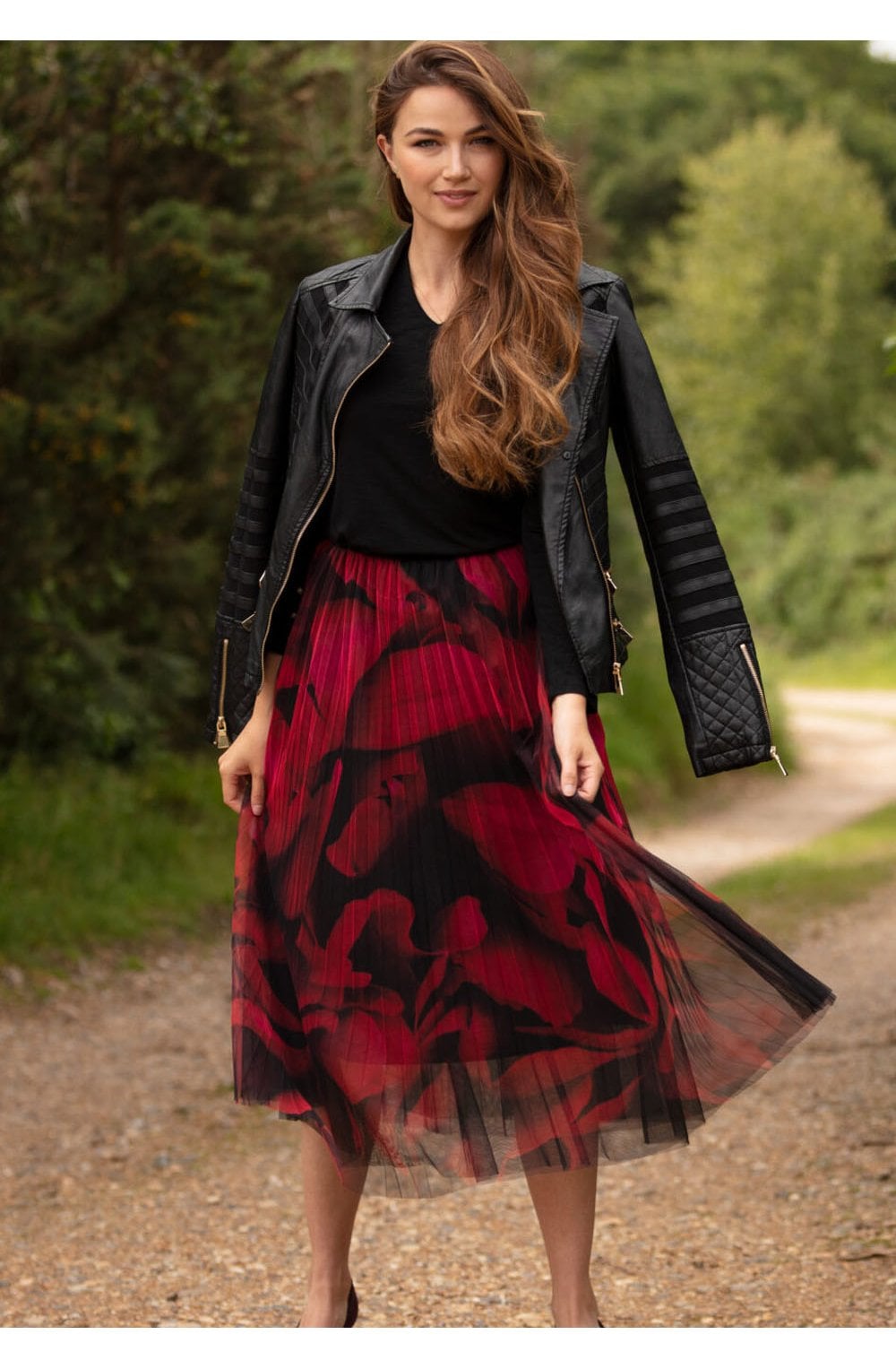 Red Petals Tulle Skirt