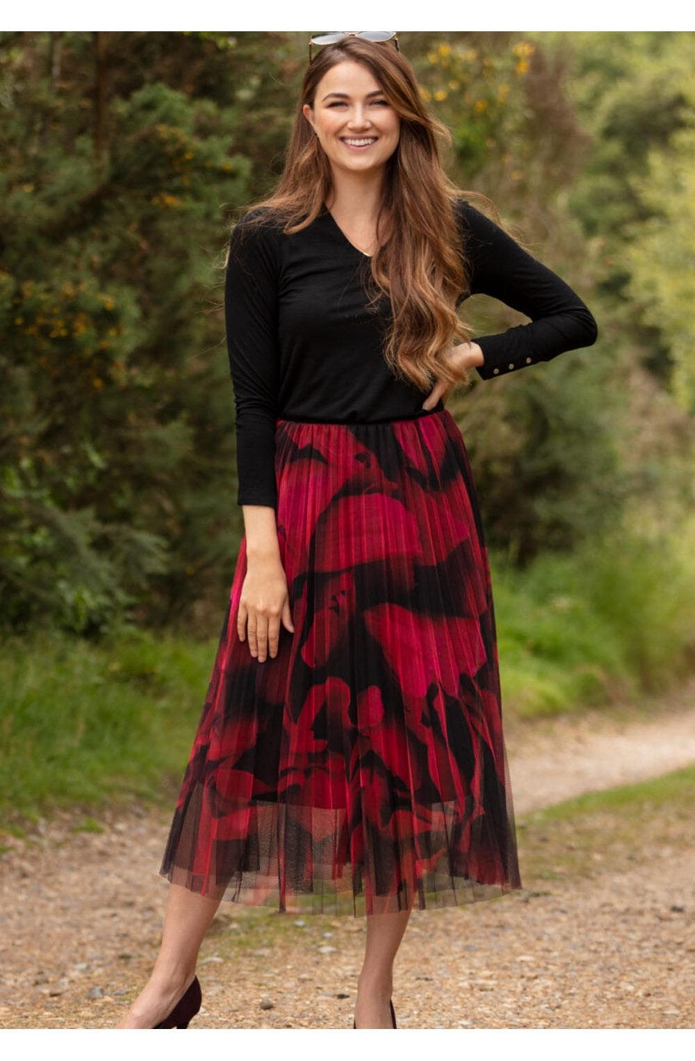 Red Petals Tulle Skirt