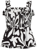 Black and Off White Smocked Strappy Top