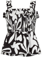 Black and Off White Smocked Strappy Top