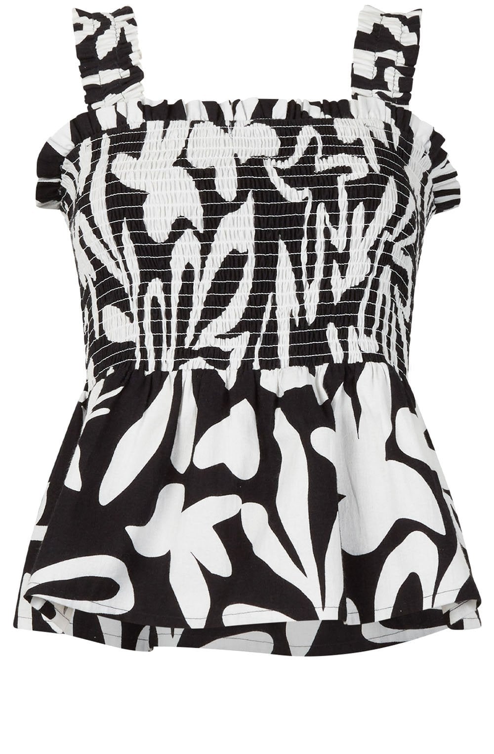 Black and Off White Smocked Strappy Top