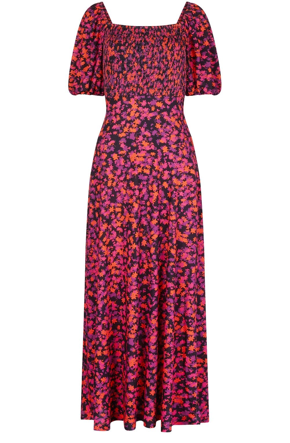 Black Floral Smocked Chest Dress