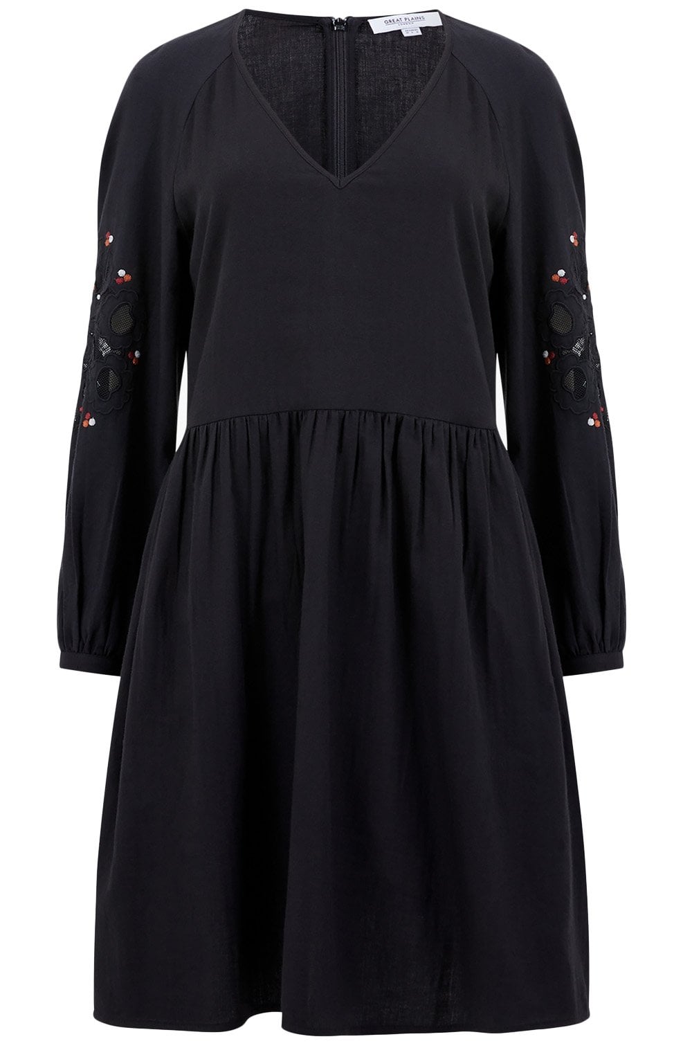 Black Light Flannel Embroidered Dress