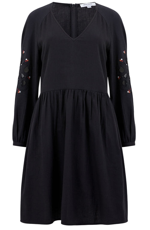 Black Light Flannel Embroidered Dress