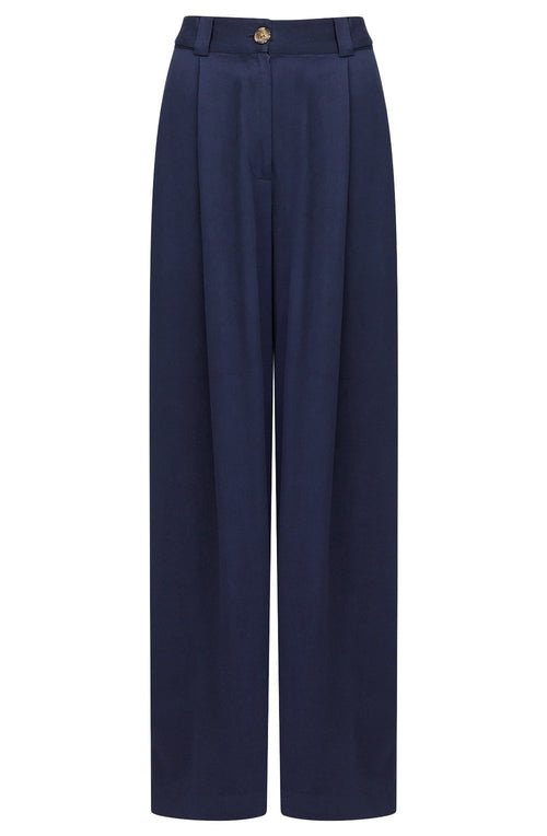 Dark Indigo Luxe Twill Wide Leg Trousers