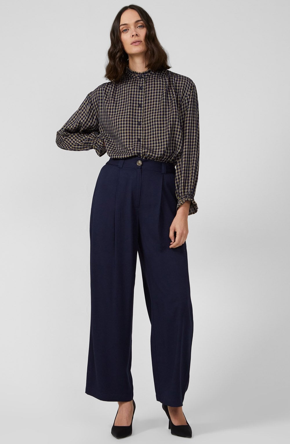 Dark Indigo Luxe Twill Wide Leg Trousers