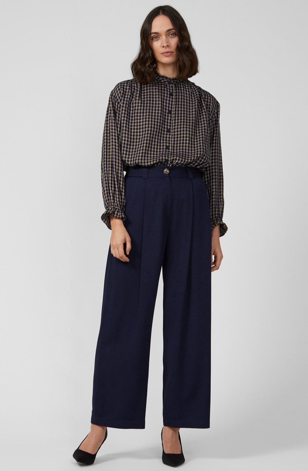 Dark Indigo Luxe Twill Wide Leg Trousers