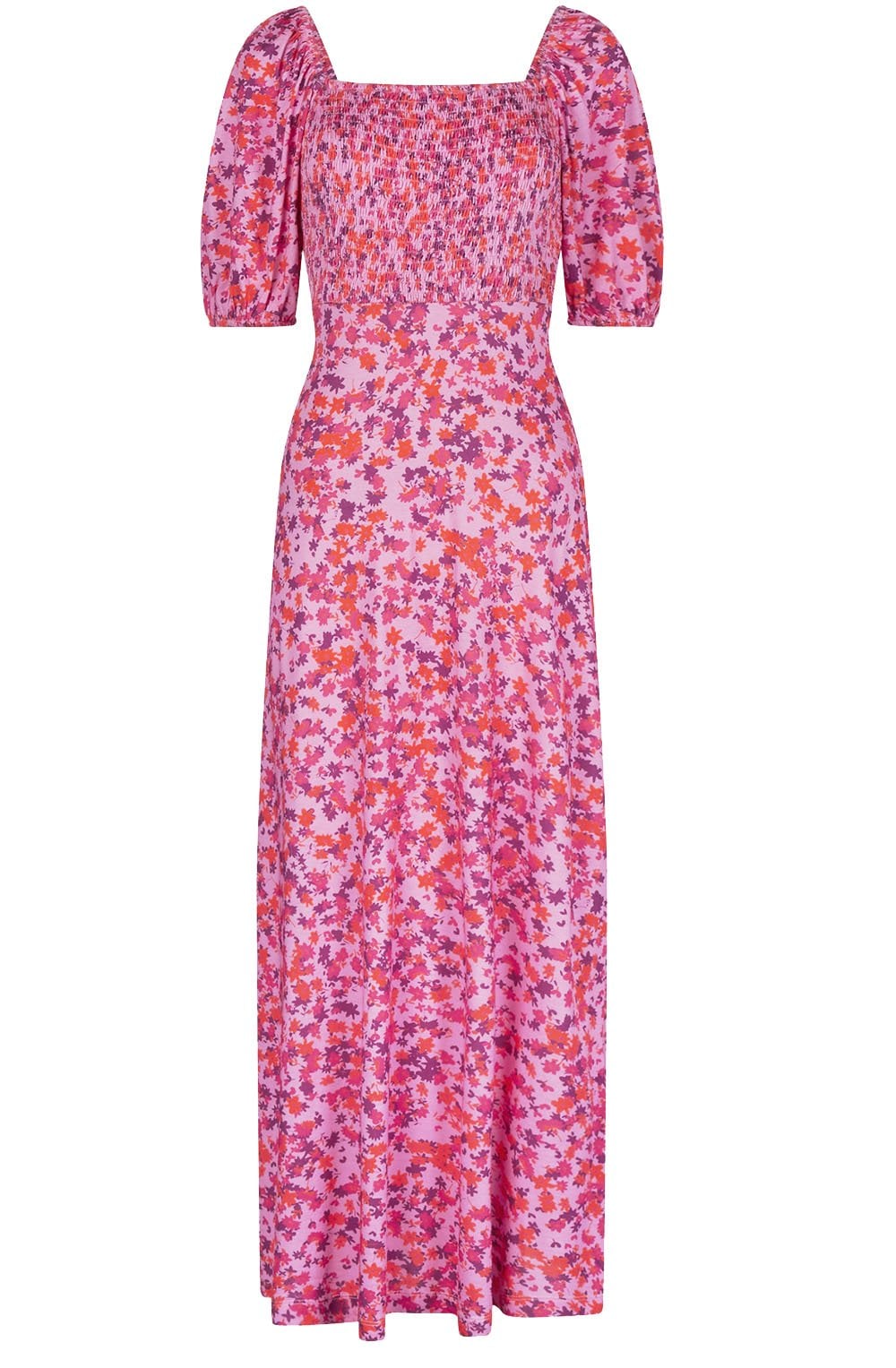 Flame Orchid Floral Smocked Chest Dress