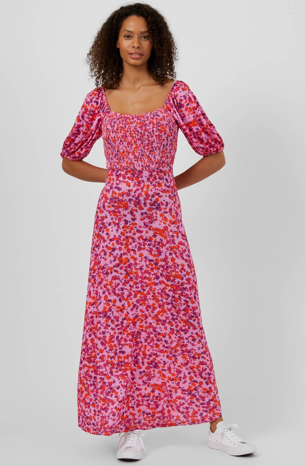 Flame Orchid Floral Smocked Chest Dress
