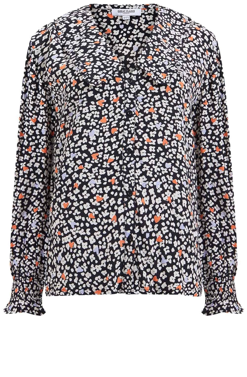 Heart Floral Oversized Collar Blouse