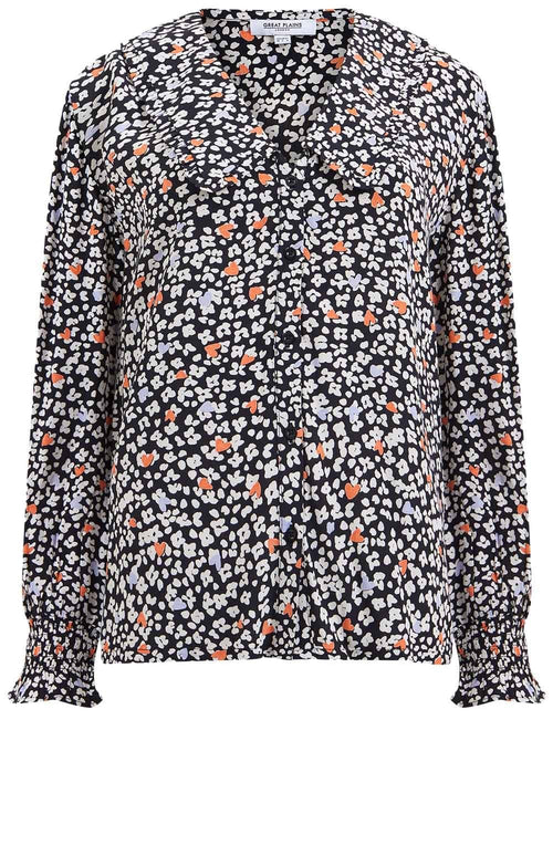 Heart Floral Oversized Collar Blouse