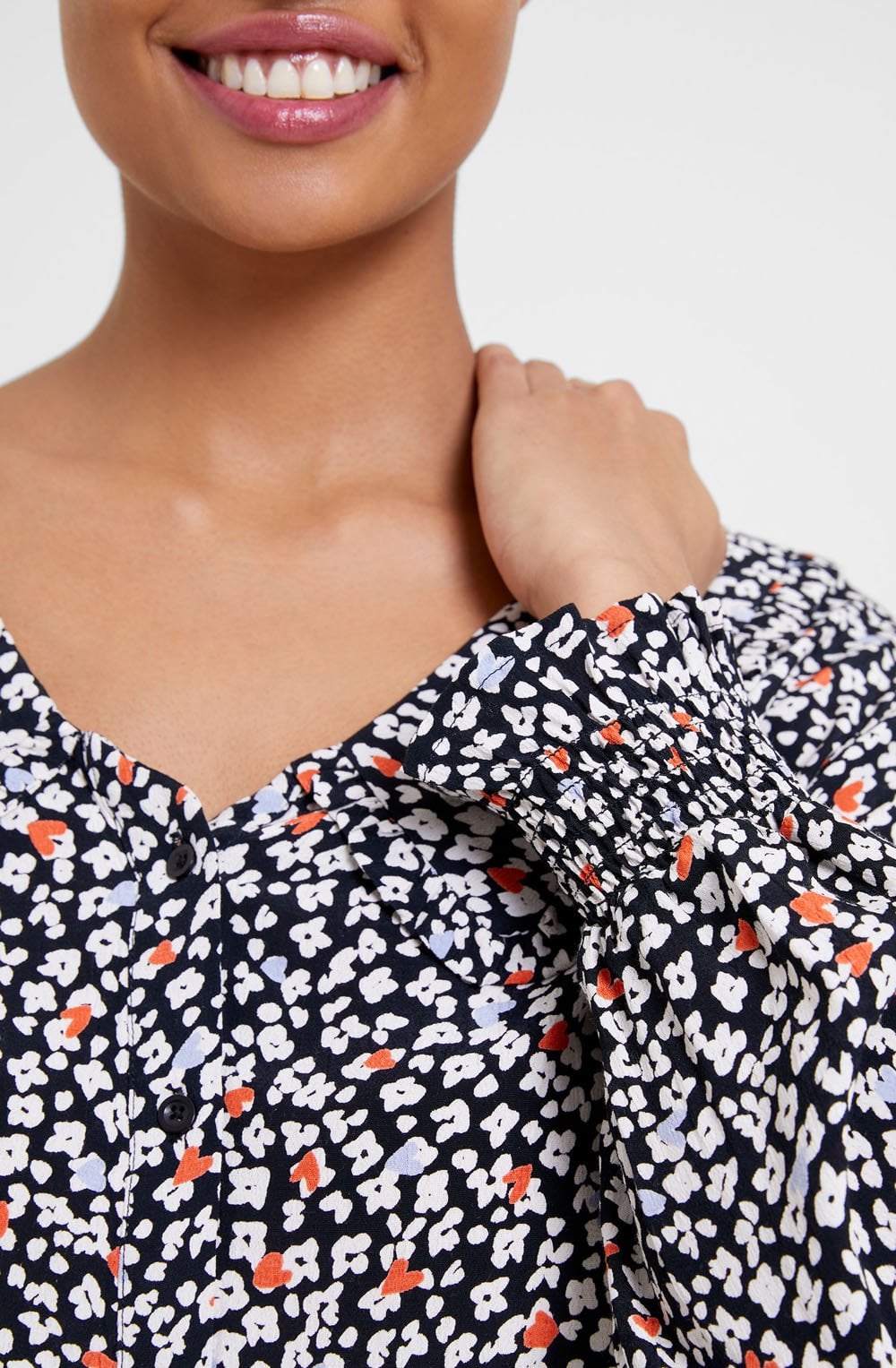 Heart Floral Oversized Collar Blouse