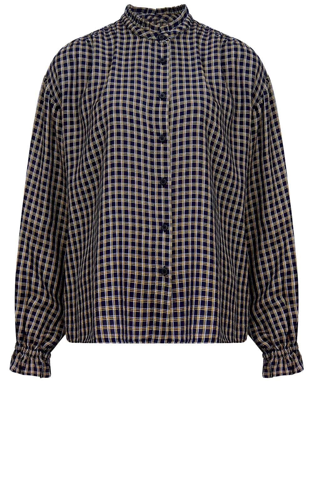 Indigo Soft Check Ruffle Shirt