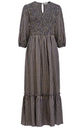 Indigo Soft Check Smocked Midi Dress