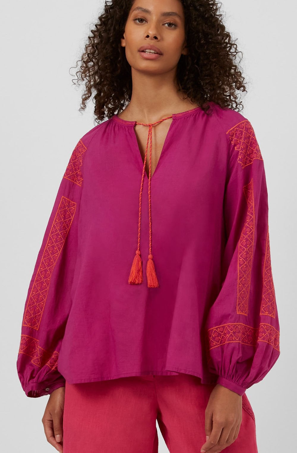 Purple Orchid Relaxed Tassel Blouse