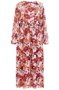 Retro Poppy Long Sleeve Midi Dress