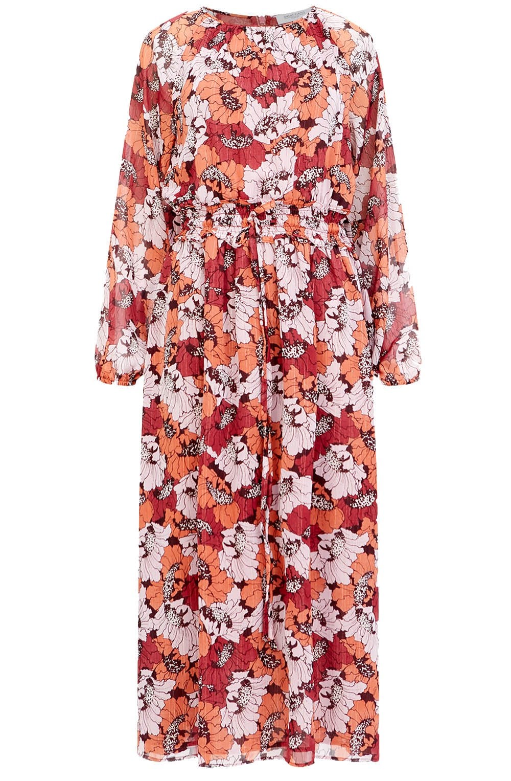 Retro Poppy Long Sleeve Midi Dress