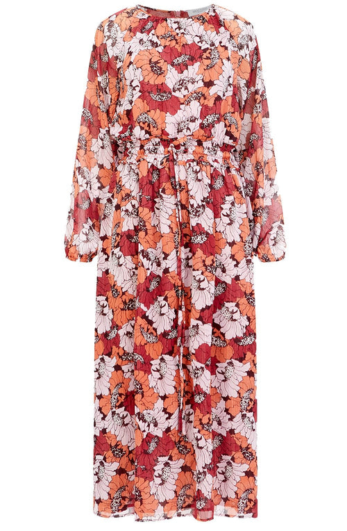 Retro Poppy Long Sleeve Midi Dress